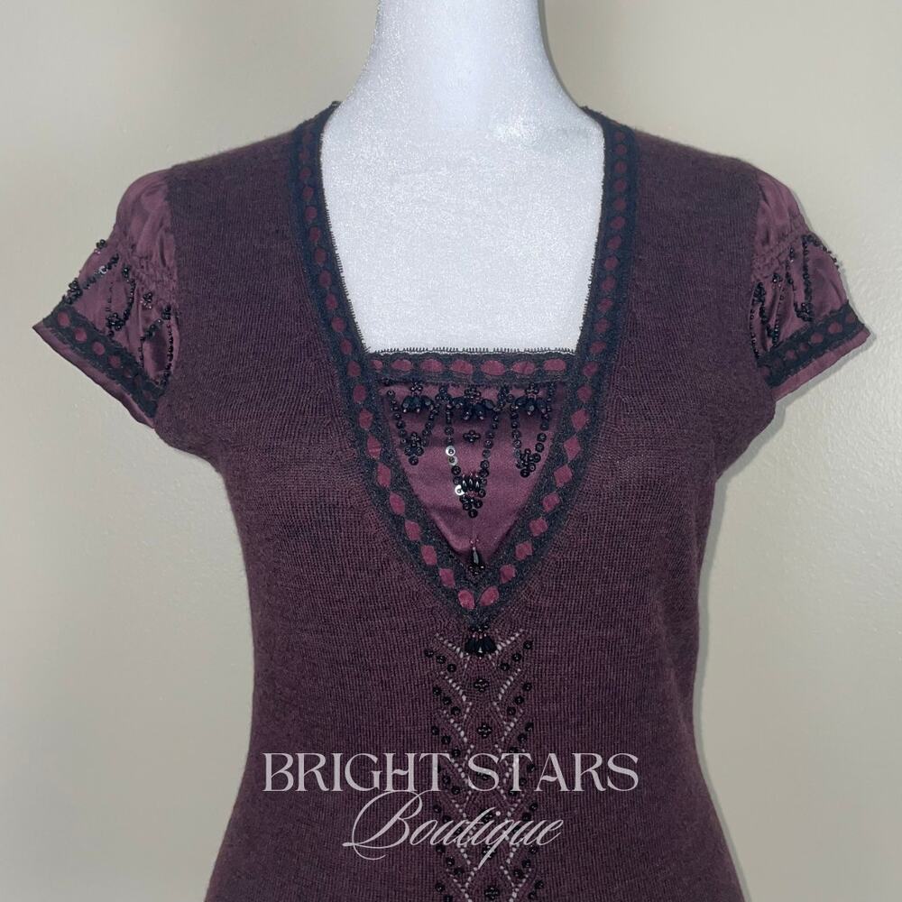 Extremely Rare Vintage Purple Beaded Wool Silk Top ASO Lorelai Gilmore Girls Y2K - Picture 7 of 10
